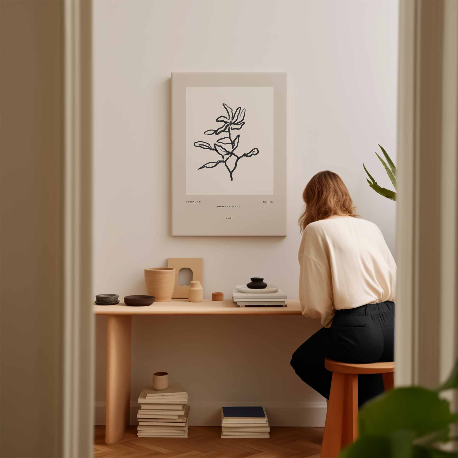 Modern Boheme Bloementekening Kunstwerk-canvas-dibond-plexiglas-wanddecoratie-WallArtistic