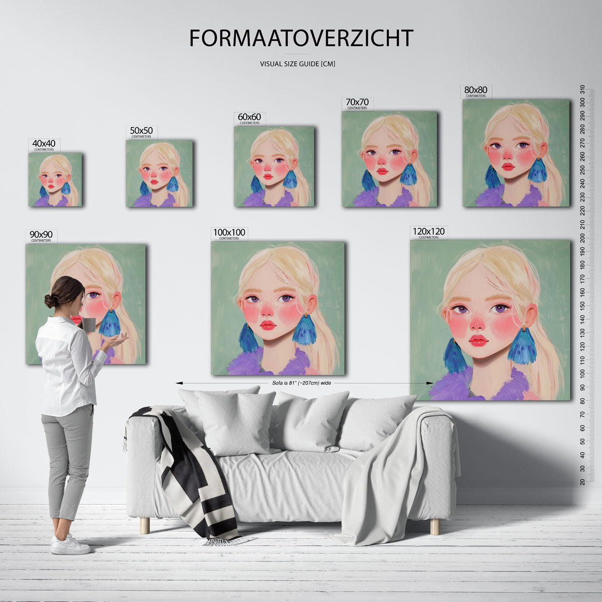 Portret met blauwe oorbellen Poster
