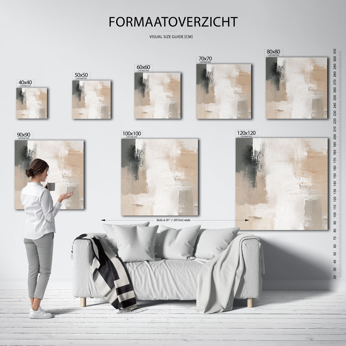 Abstracte beige en grijze Poster