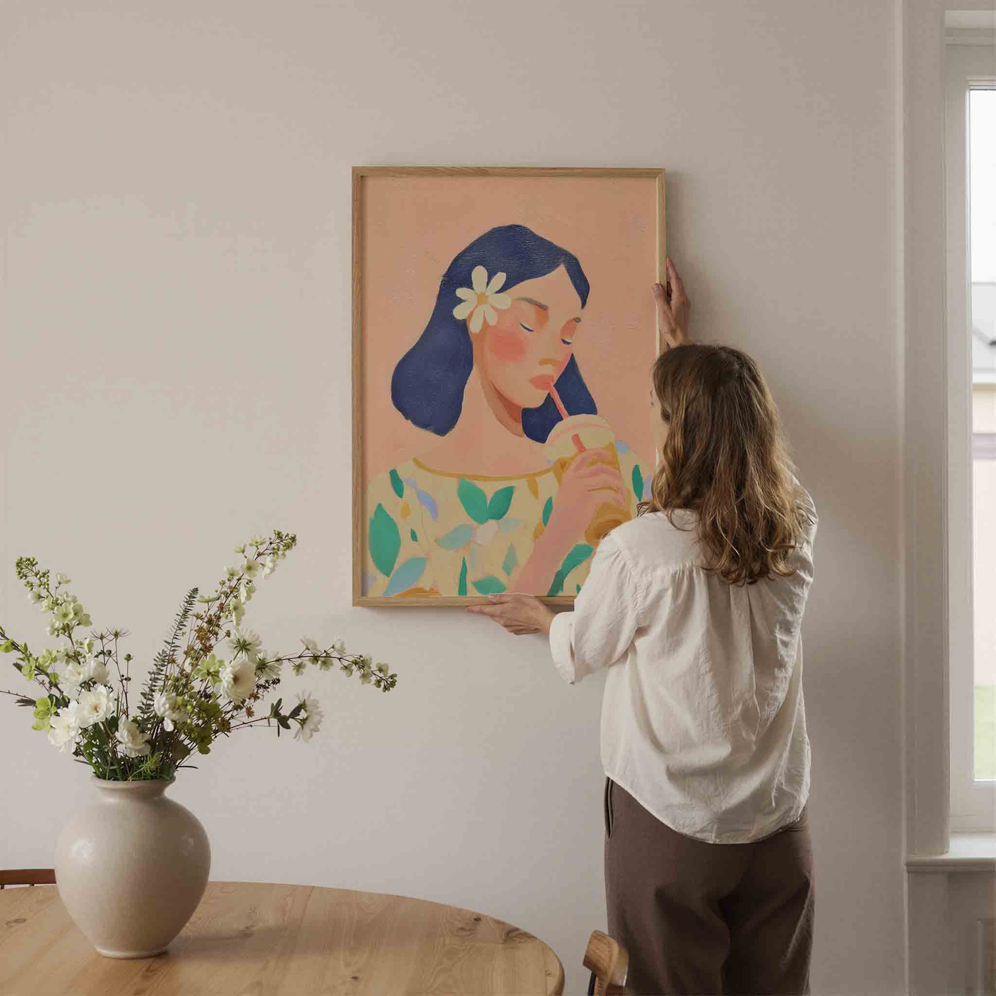 Vrouw met drankje Poster