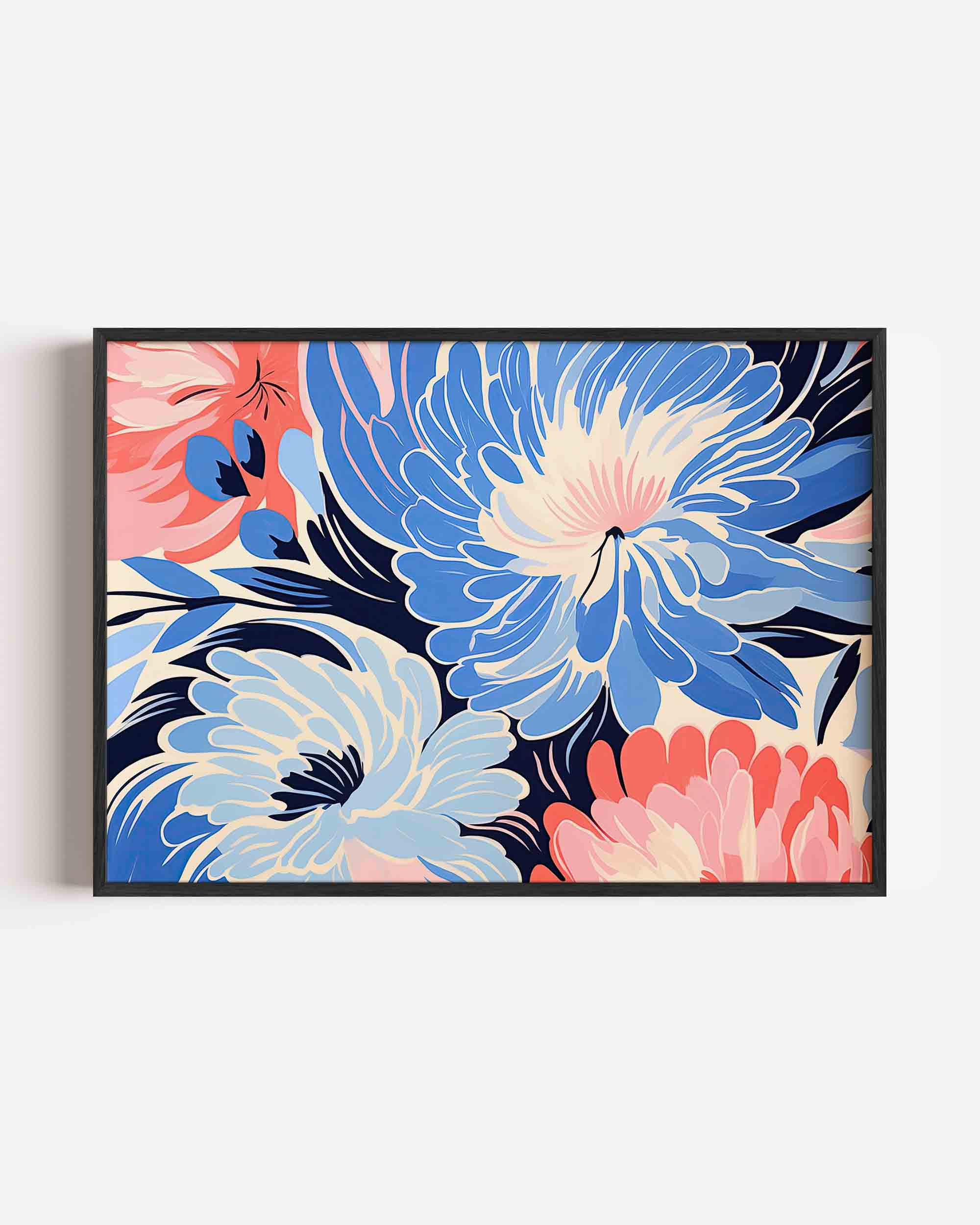 Bloemen in blauw en roze Poster