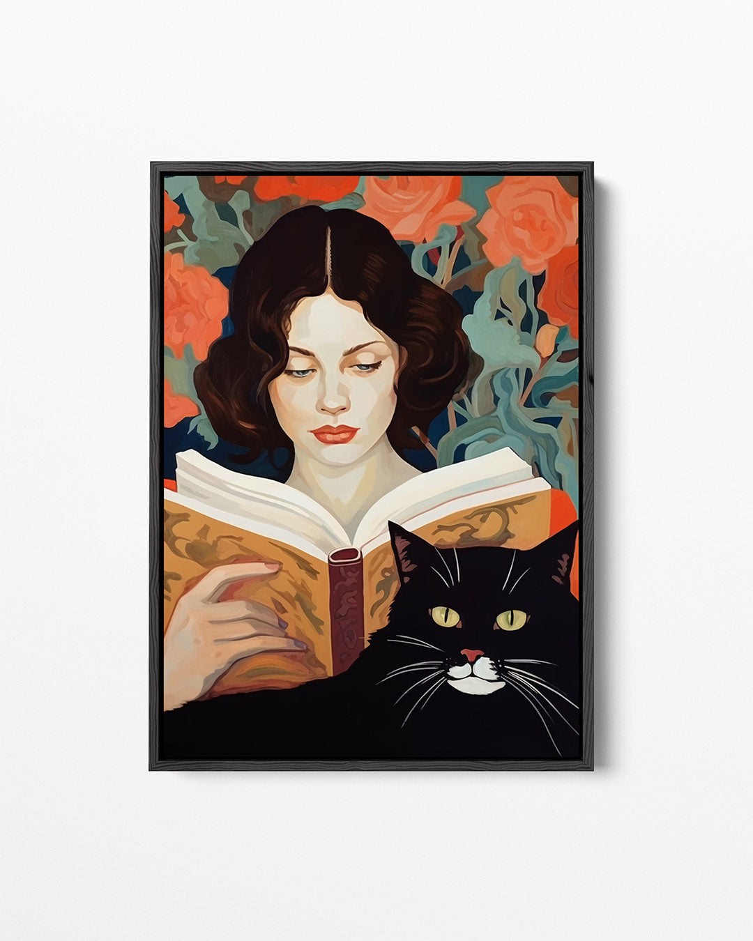 Vrouw met boek en kat Kunstwerk