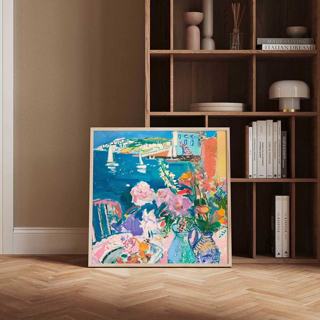 Bloemen en zeilboten Poster