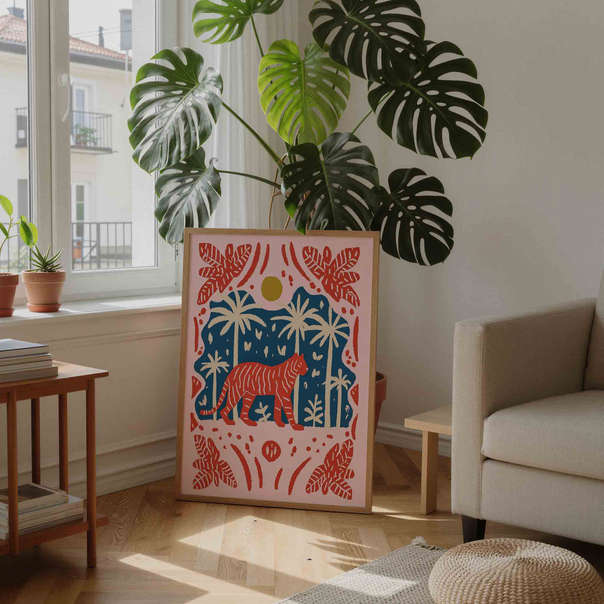Tijger en palmbomen Poster