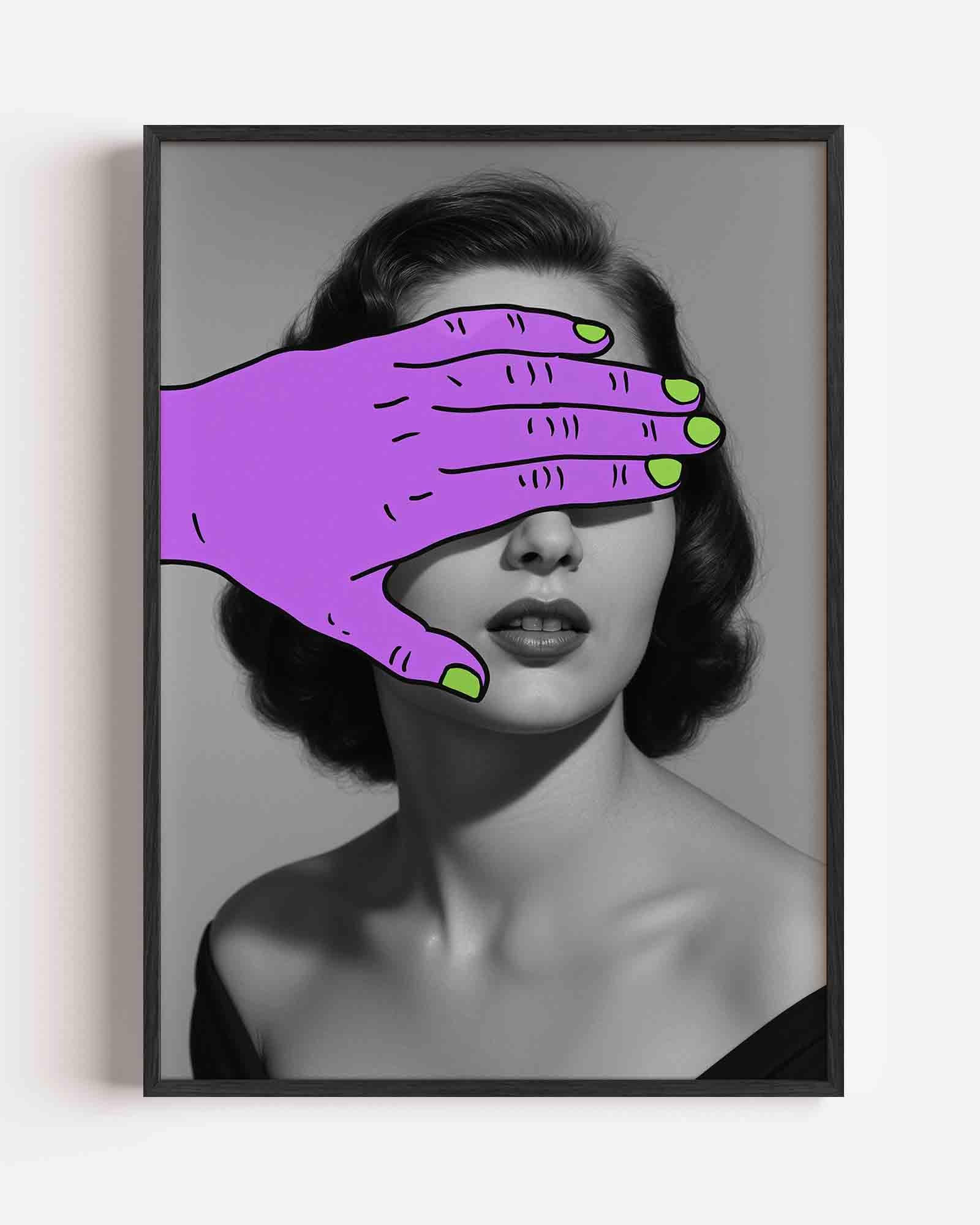 Paarse hand over gezicht Poster