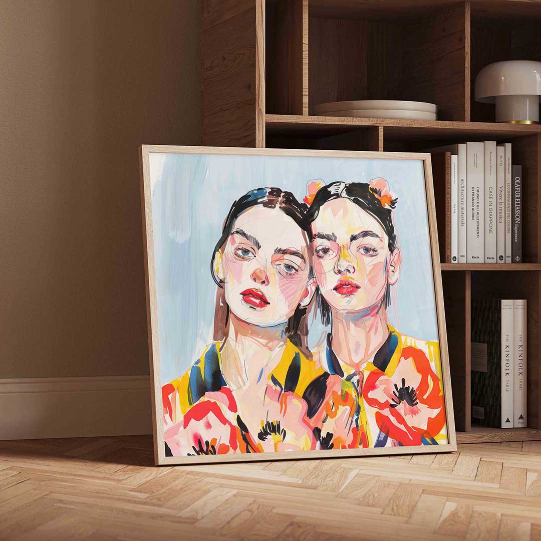 Twee figuren met bloemen Poster