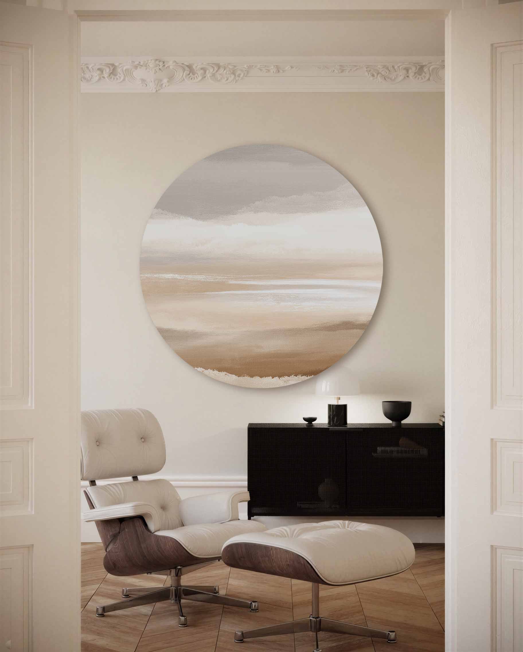 Landschap in beige Muurcirkel