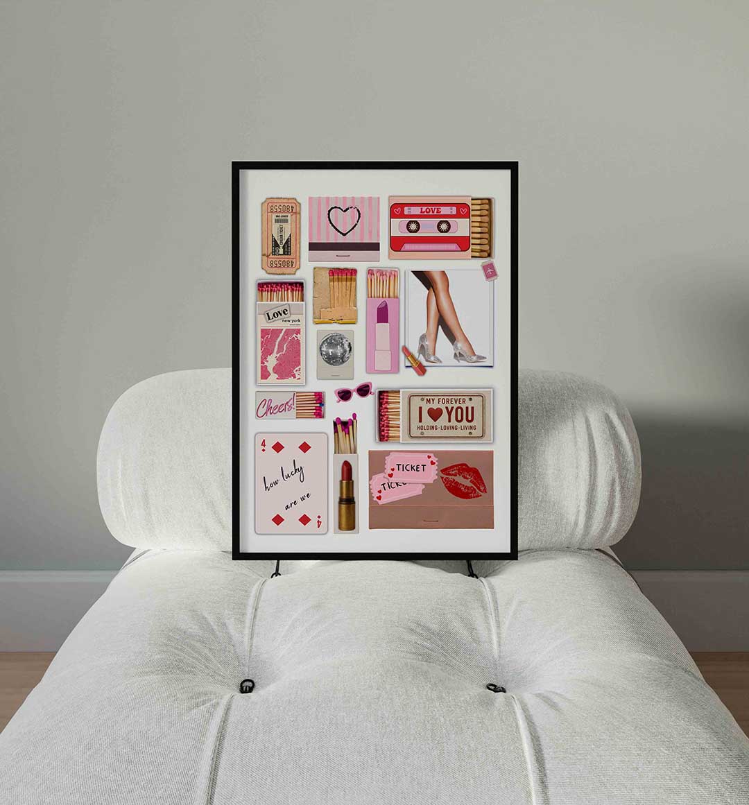 Retro collage met lucifers en lippenstift Poster
