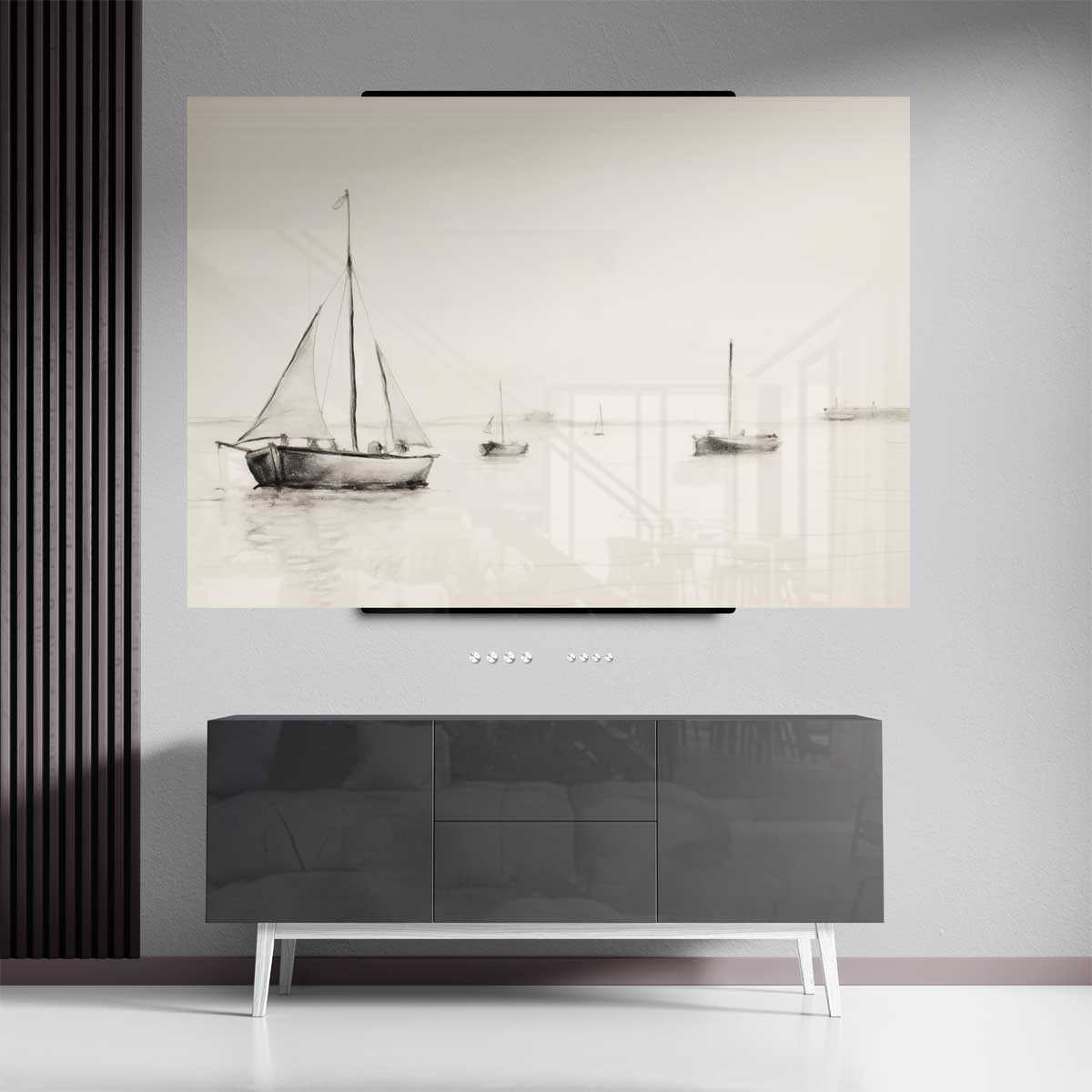 Rustige Zeilschepen op Stil Water Kunstwerk-canvas-dibond-plexiglas-wanddecoratie-WallArtistic