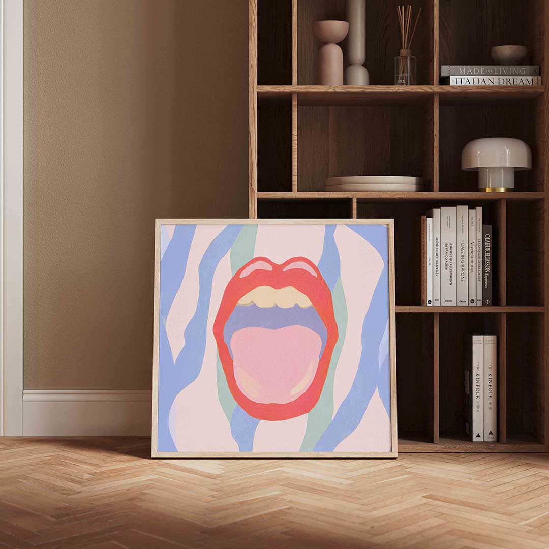 Mond met golvende lijnen Poster