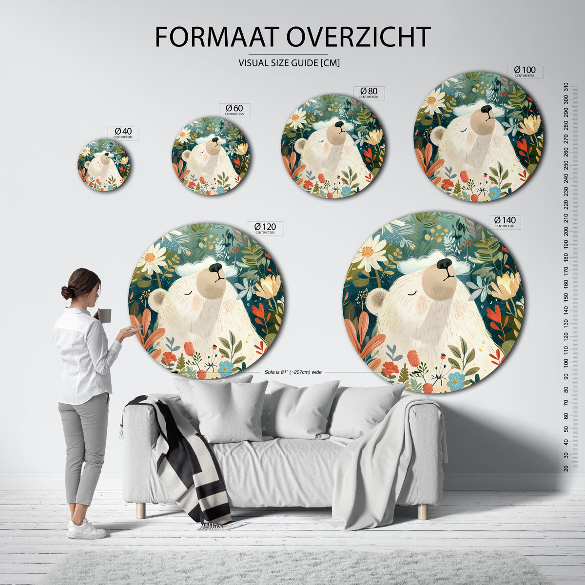 Beer en bloemen Muurcirkel