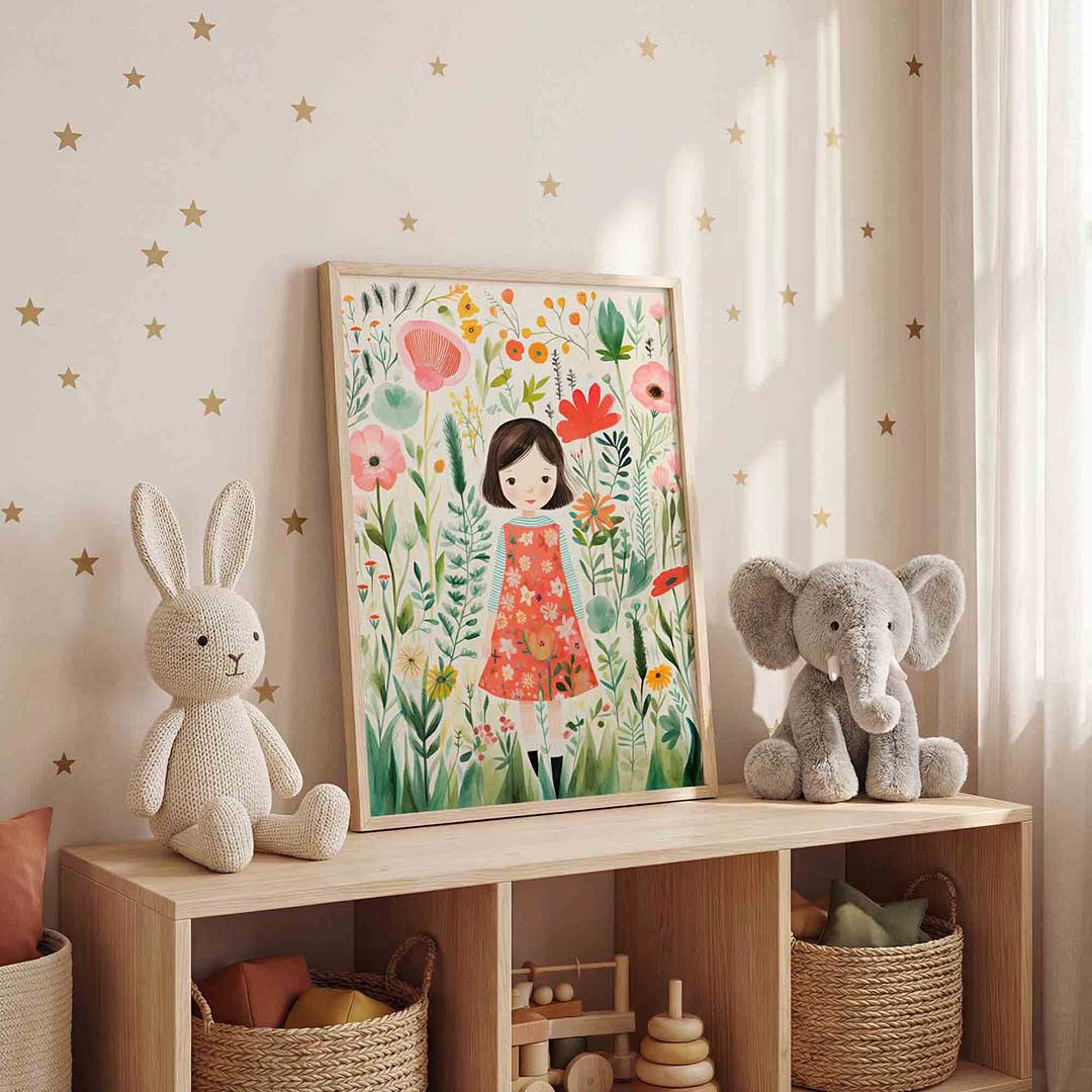Meisje tussen bloemen Poster