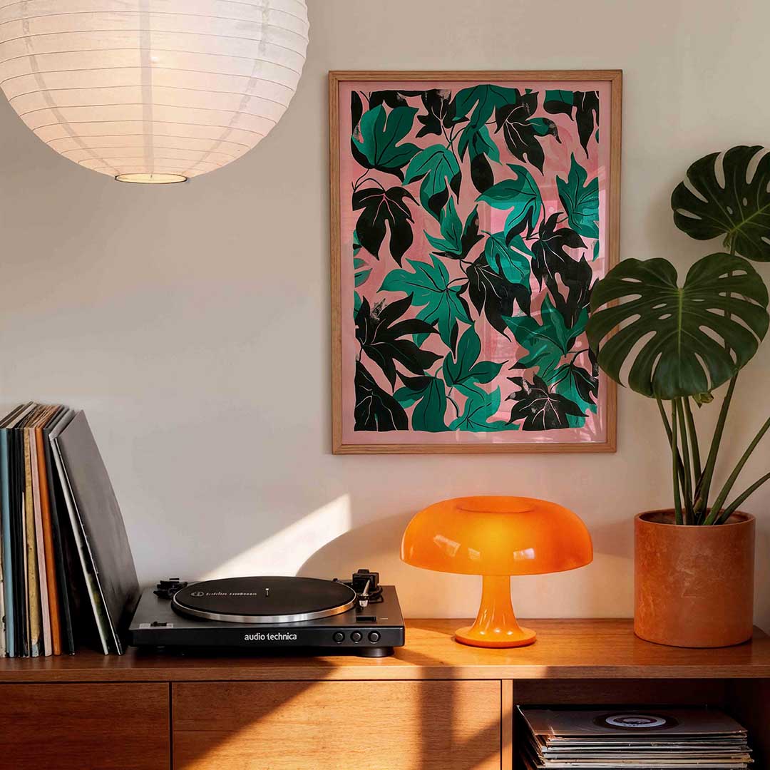 Bladeren op roze achtergrond Poster