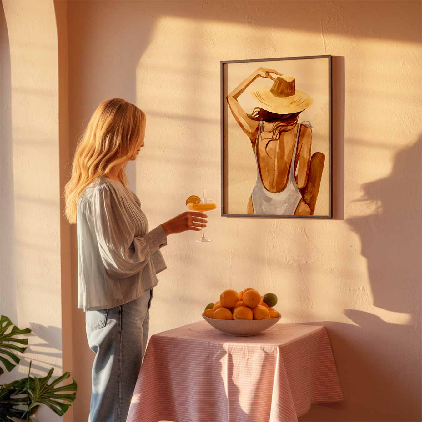 Vrouw met Strohoed Poster-WallArtistic