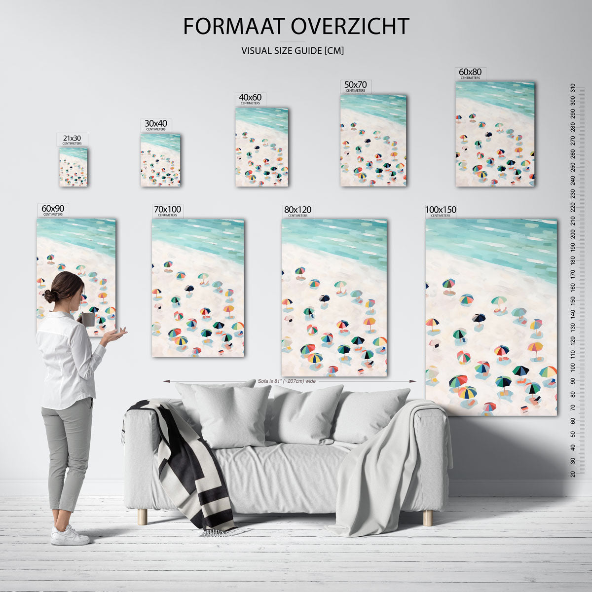 Strand met parasols Poster