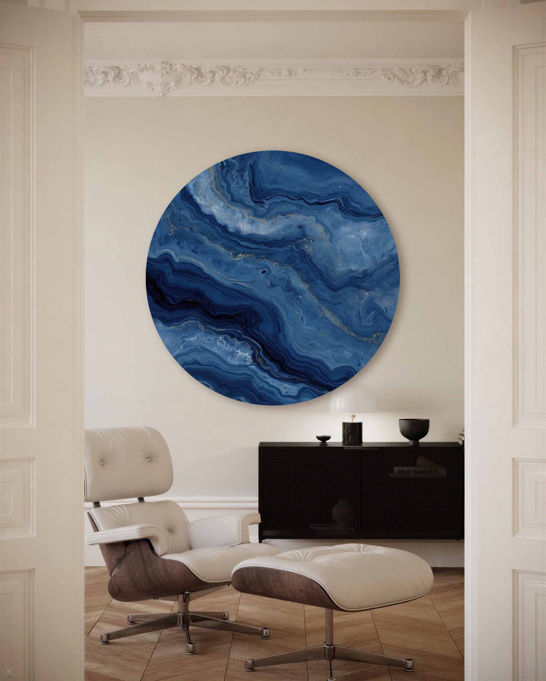 Blauwe marmerstructuur Muurcirkel
