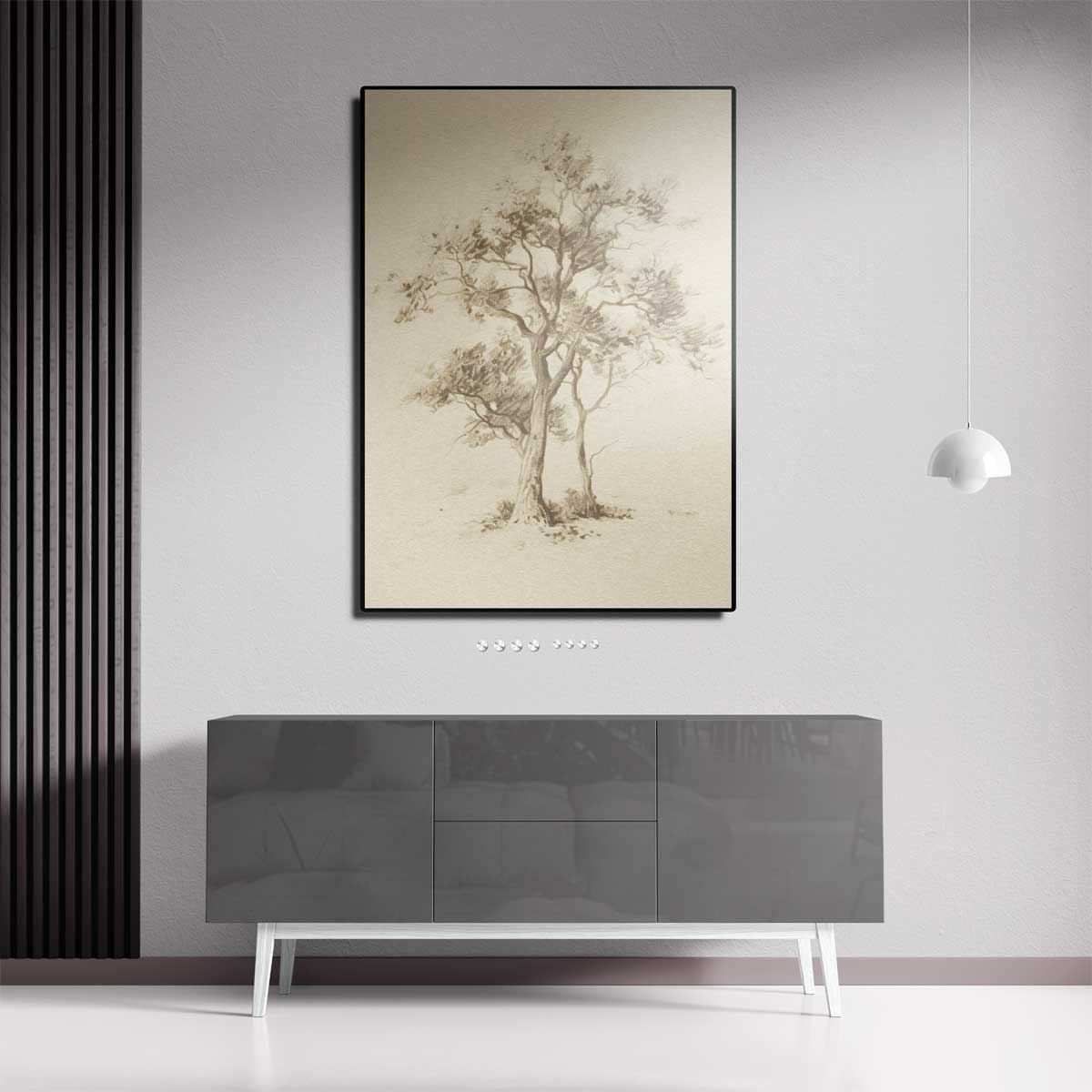 Mystieke Bomen Tekening Kunstwerk-canvas-dibond-plexiglas-wanddecoratie-WallArtistic