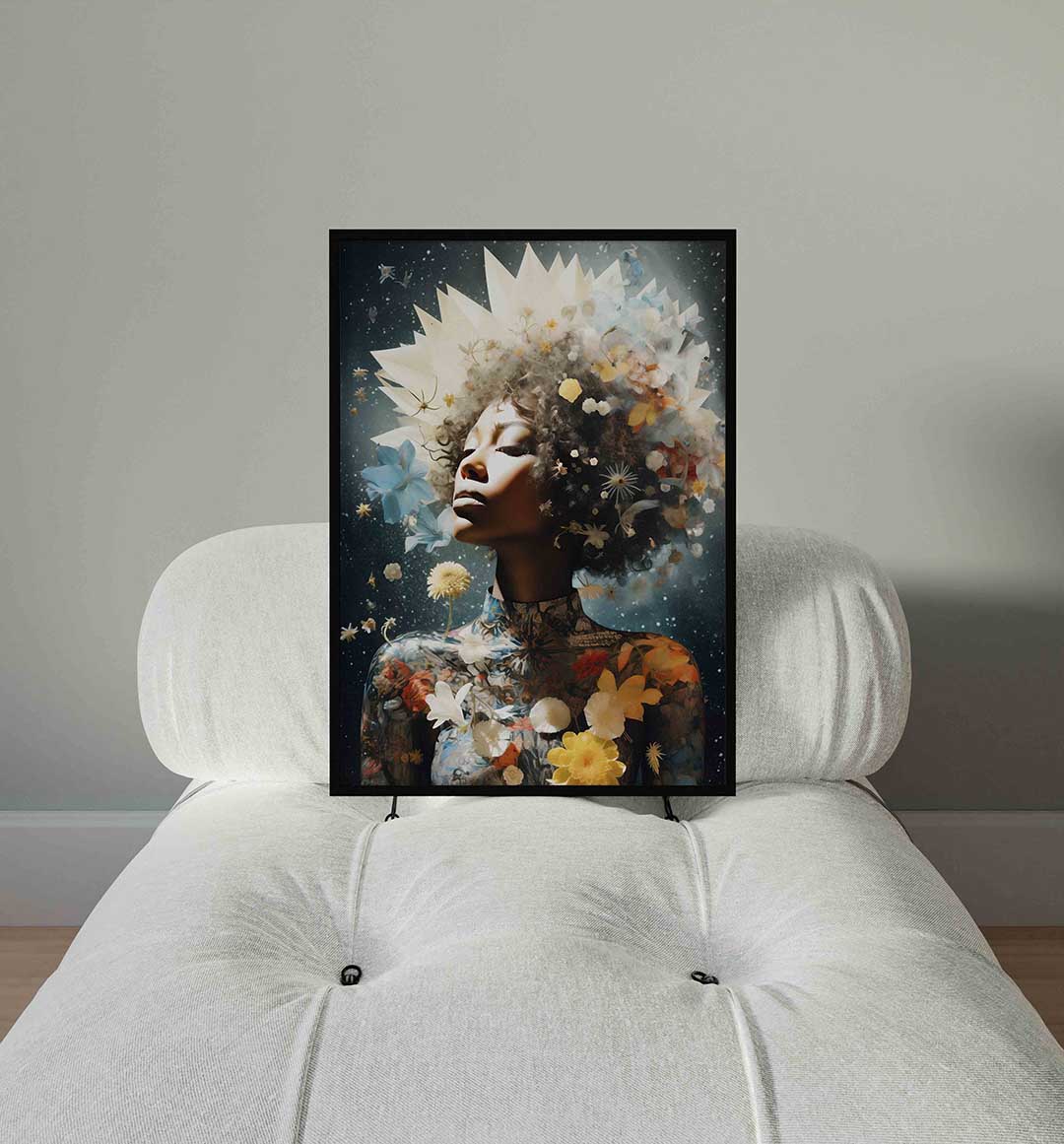 Vrouw met bloemen en sterren Poster