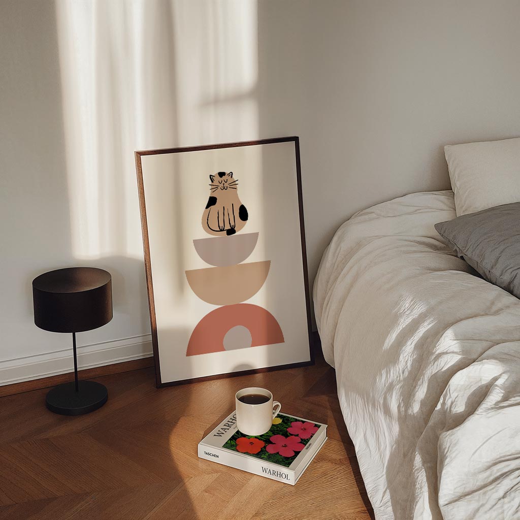Dromerige Kat op Geometrische Vormen Poster-WallArtistic