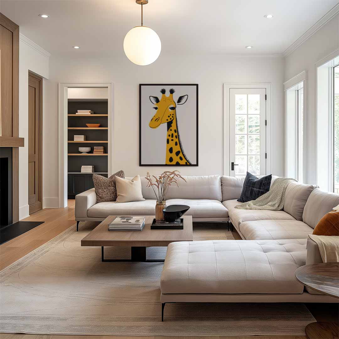 Elegante Giraffe Portret Kunstwerk-canvas-dibond-plexiglas-wanddecoratie-WallArtistic