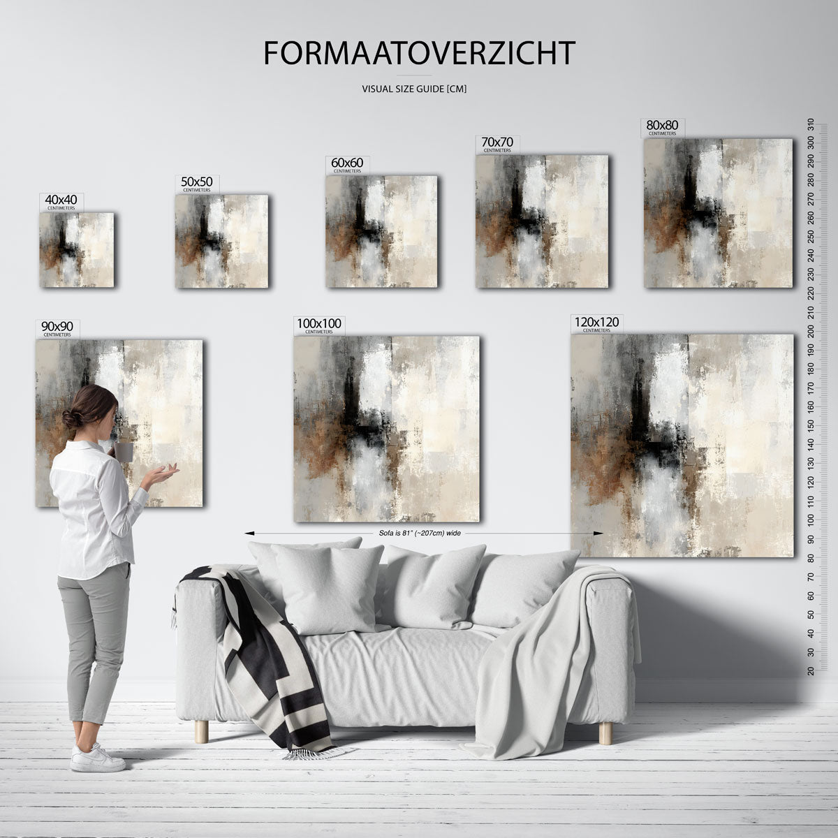 Abstracte beige en grijze Poster