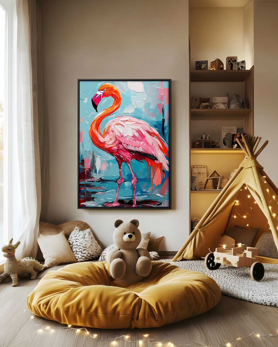 Farbenfrohes Flamingo-Kunstwerk