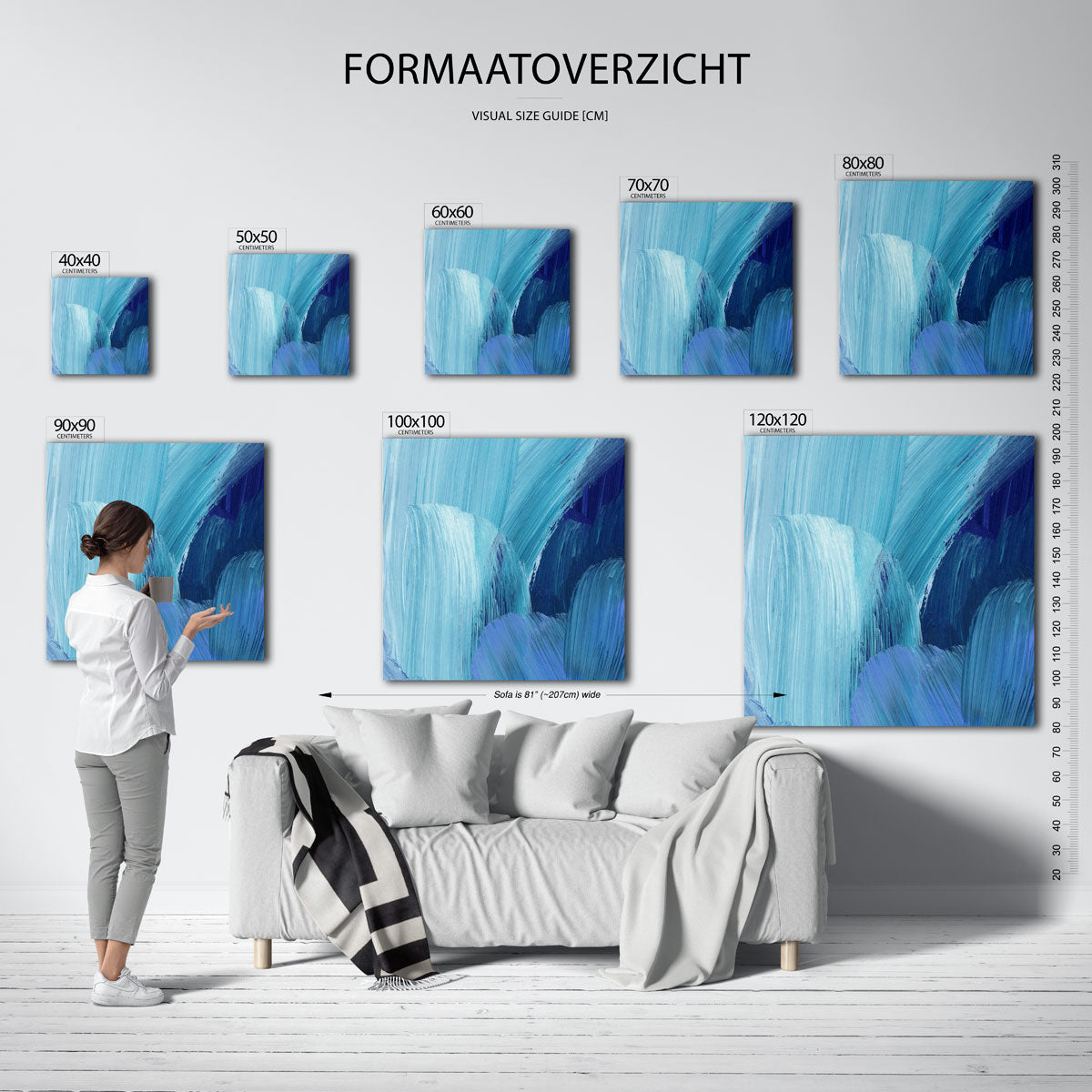 Blauwe penseelstreken Poster