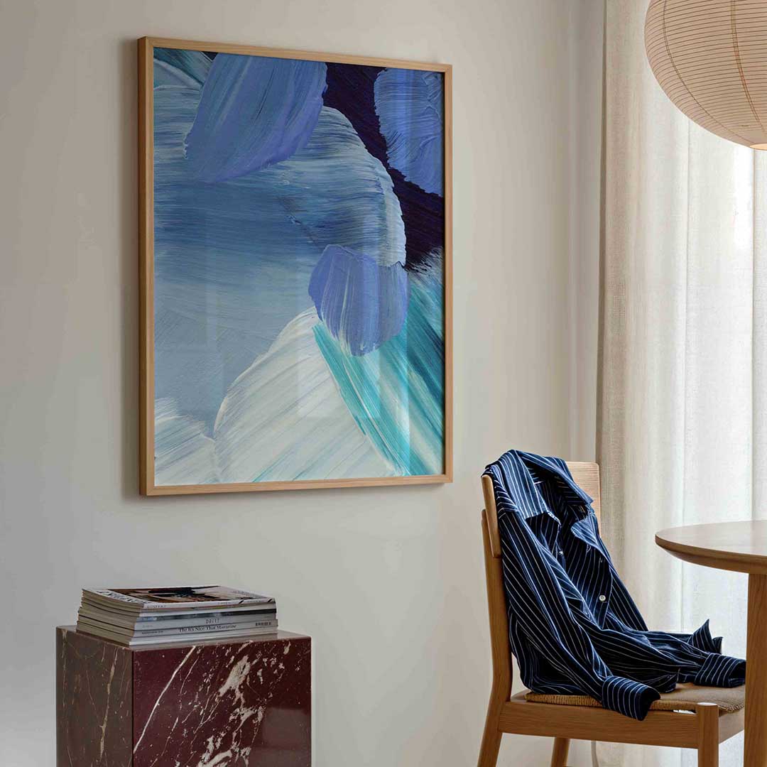 Blauwe penseelstreken Poster