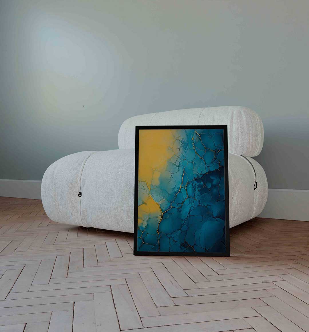 Blauw en geel patroon Poster