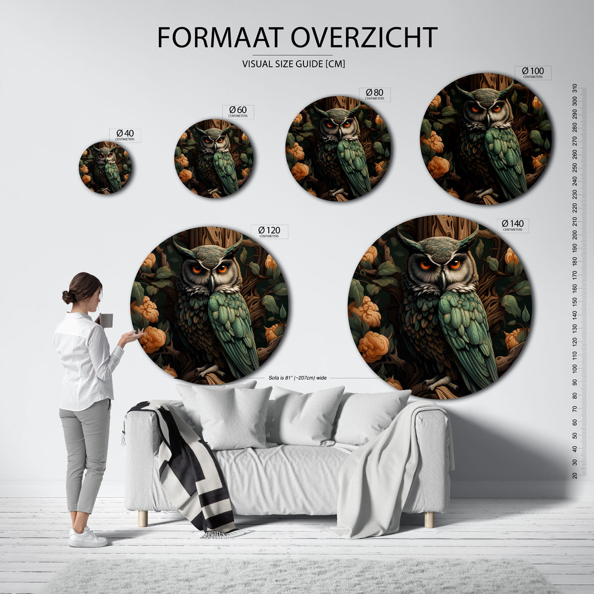 Uil en bloemen Muurcirkel