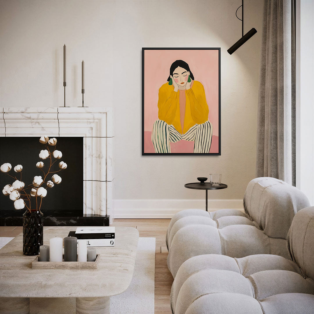 Vrouw in gele trui Kunstwerk
