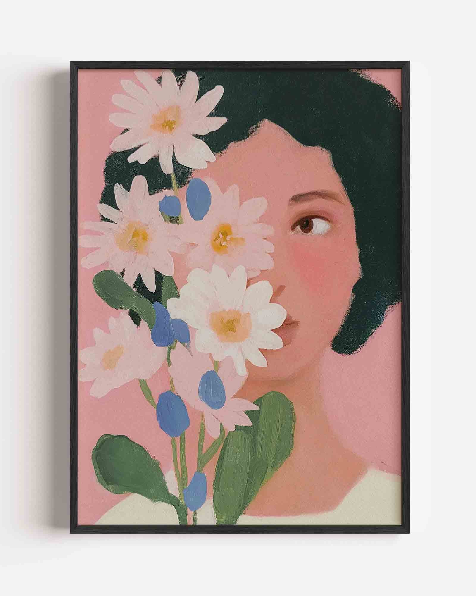 Bloemen en gezicht Poster