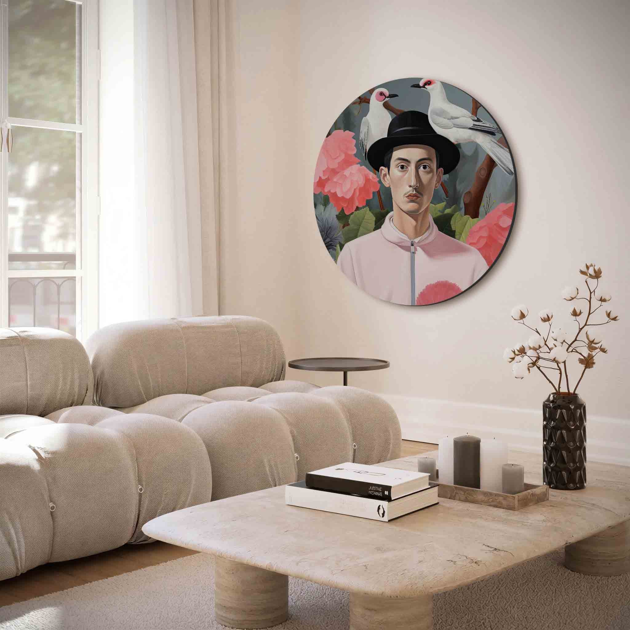 Portret met vogels en bloemen Muurcirkel
