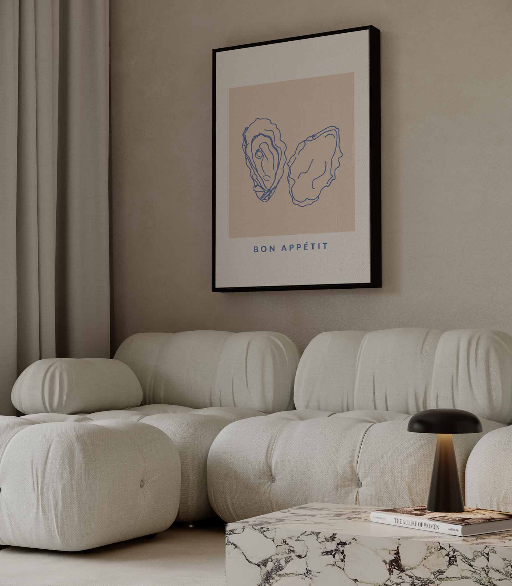 Stijlvolle Oester Illustratie Kunstwerk-canvas-dibond-plexiglas-wanddecoratie-WallArtistic