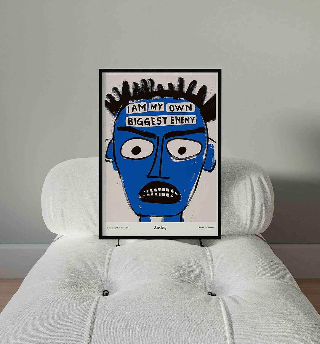 Blauw gezicht met tekst Poster