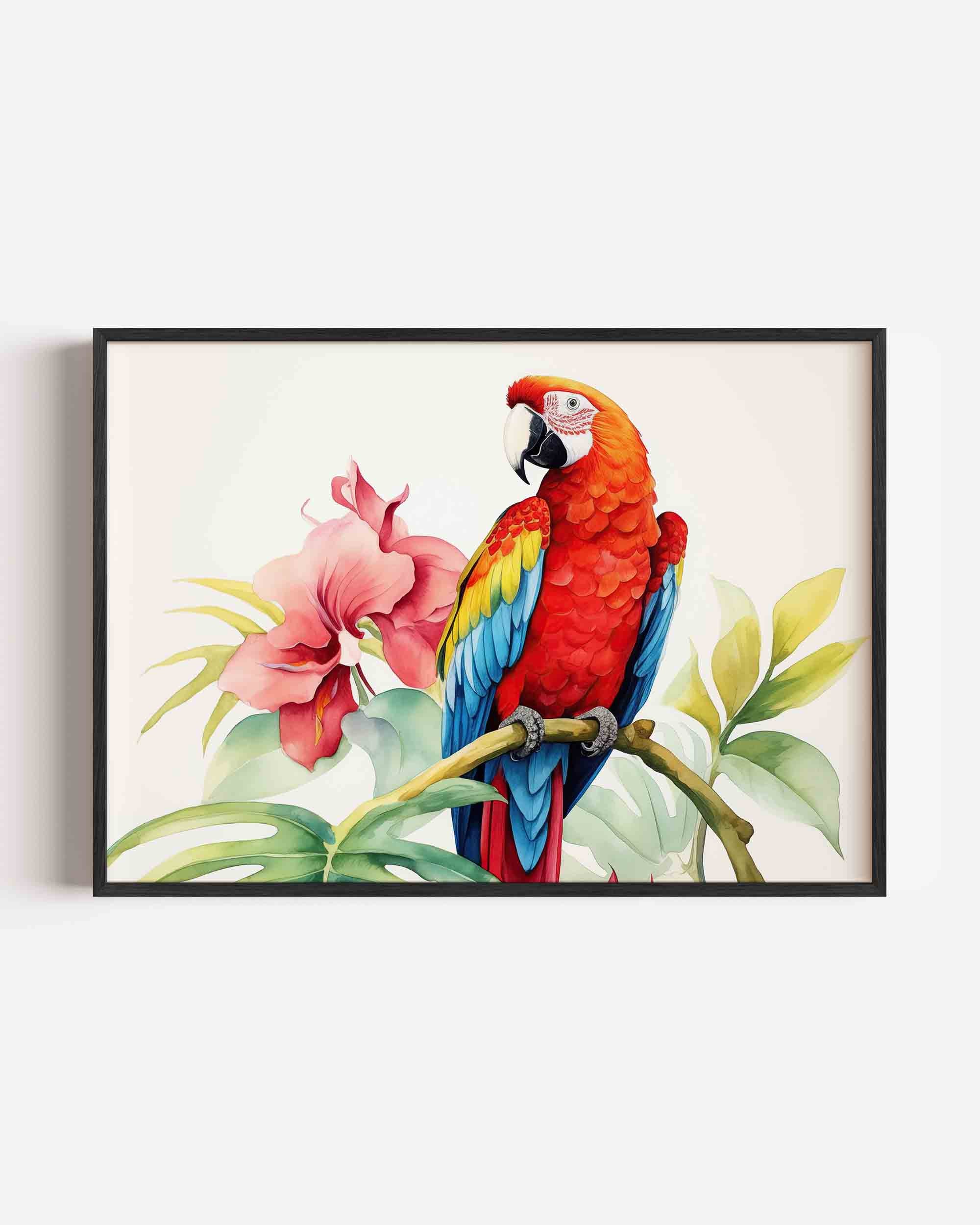 Papegaai en bloemen Poster