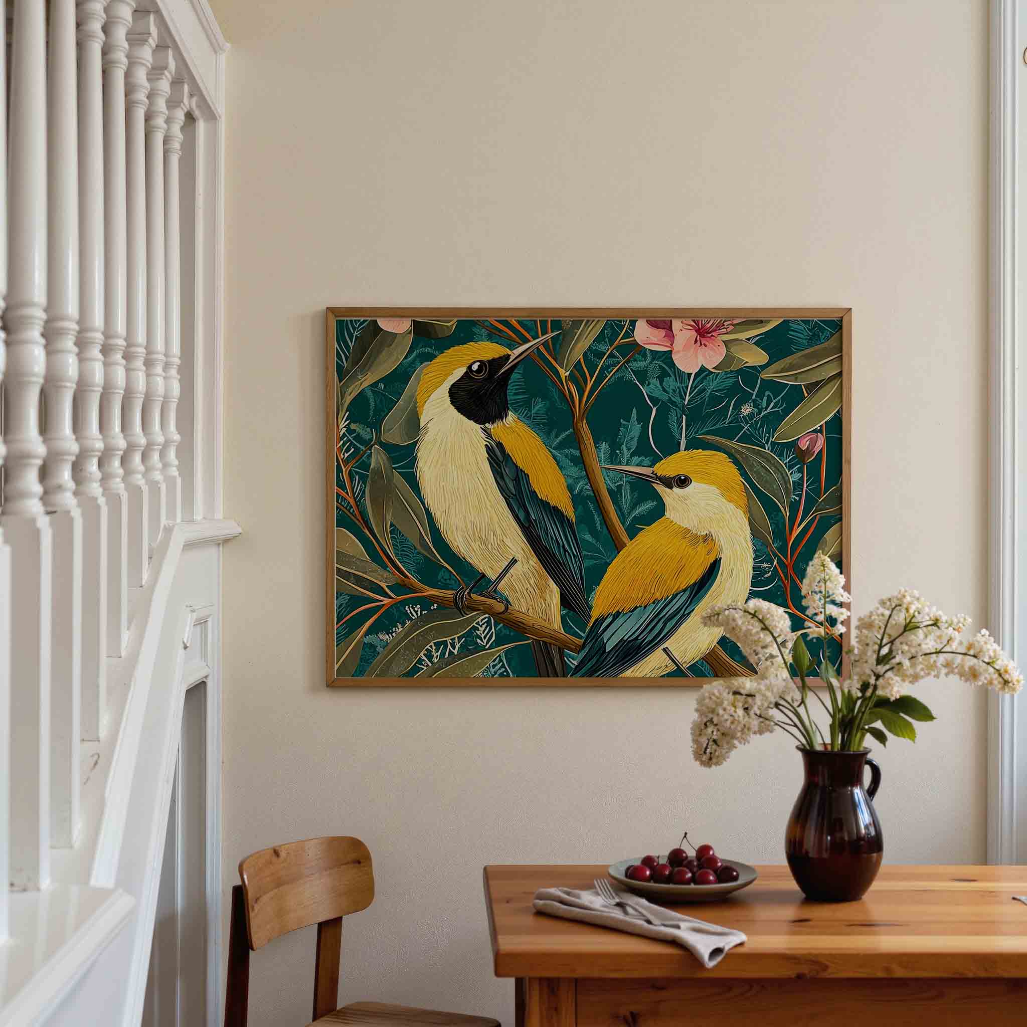Vogels en bloemen Poster