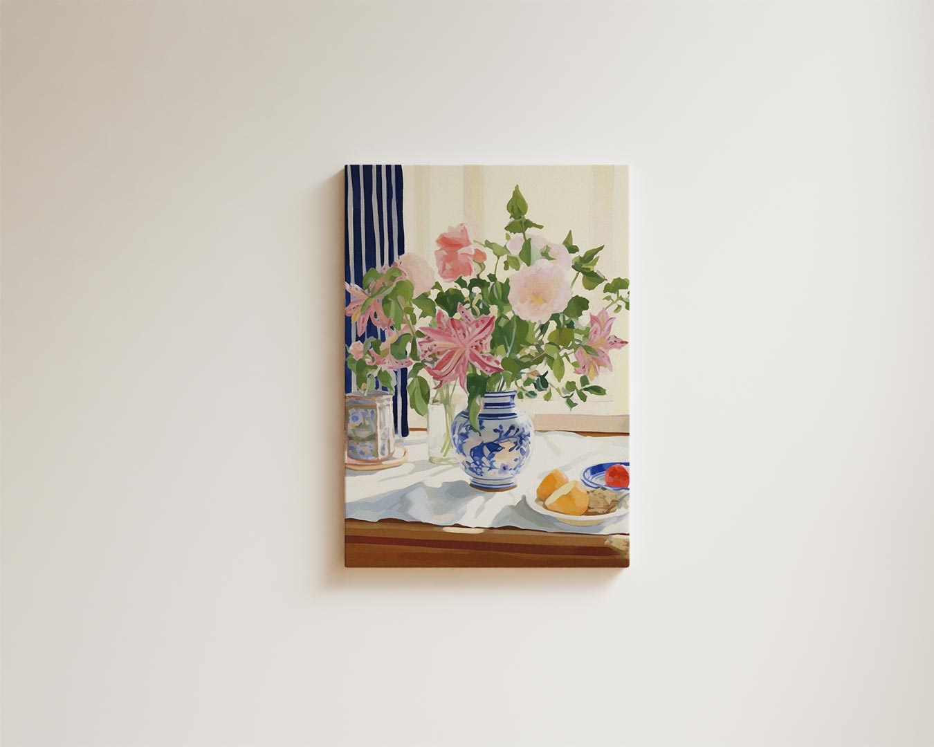 Bloemenpracht in Blauw-Witte Vaas Kunstwerk-canvas-dibond-plexiglas-wanddecoratie-WallArtistic