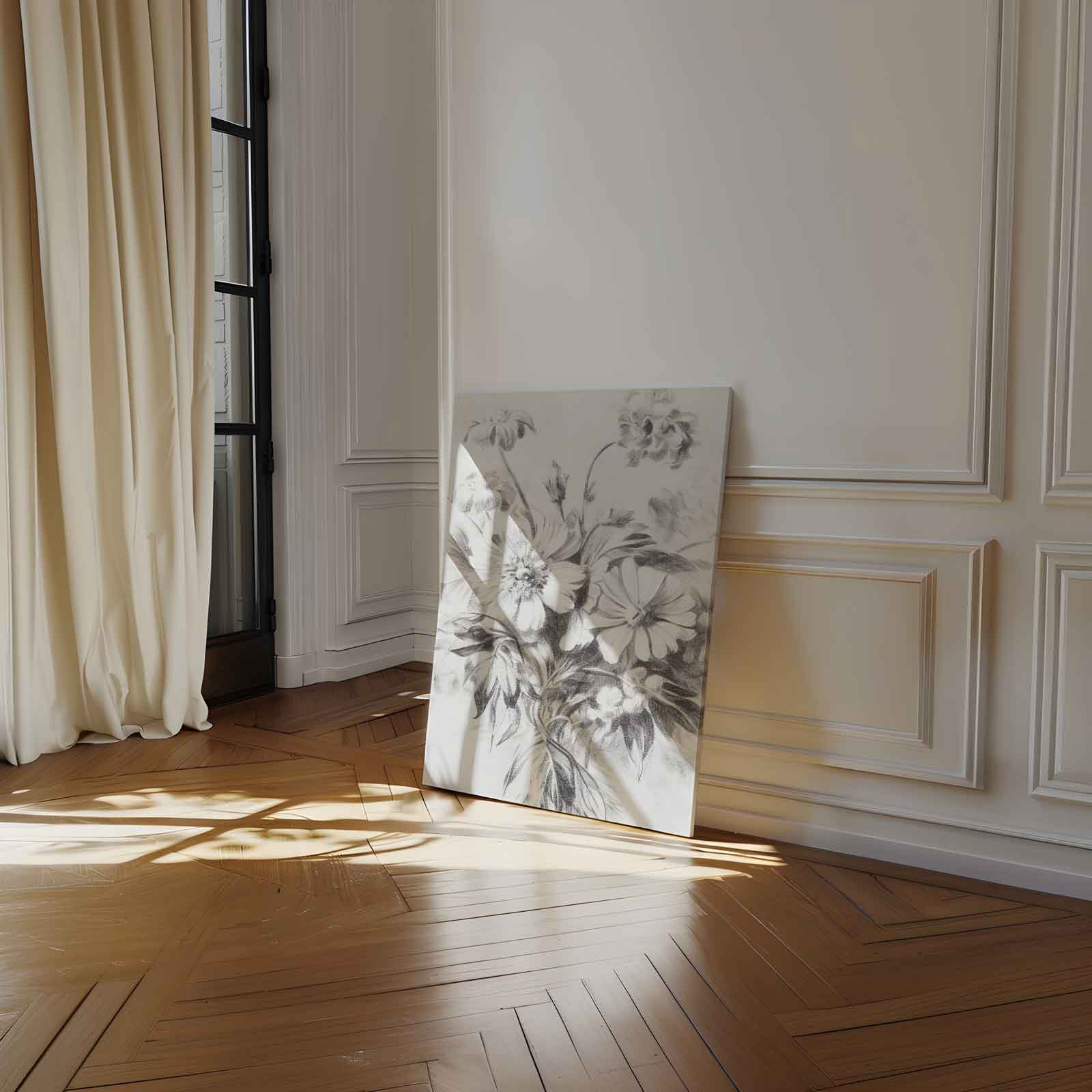 Bloemenpracht in Potlood Kunstwerk-canvas-dibond-plexiglas-wanddecoratie-WallArtistic