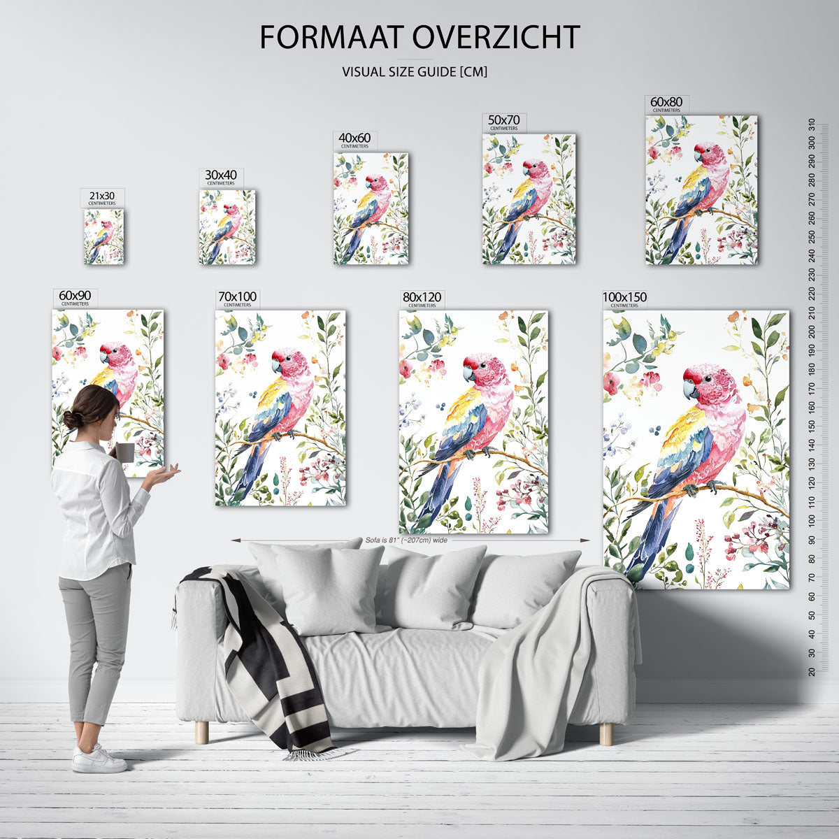 Papegaai en bloemen Poster
