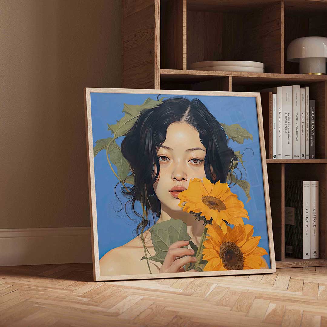 Vrouw met zonnebloemen Poster