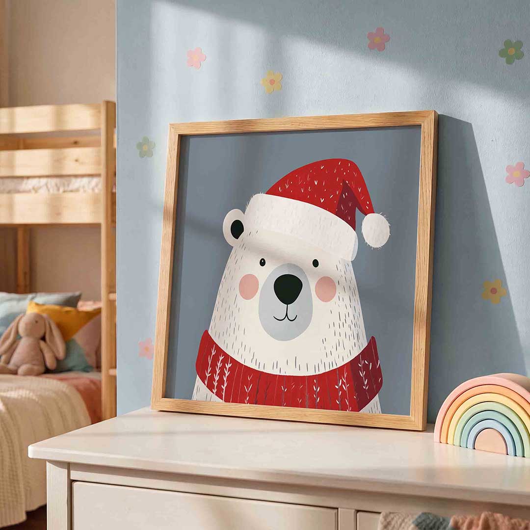 Ijsbeer met kerstmuts Poster