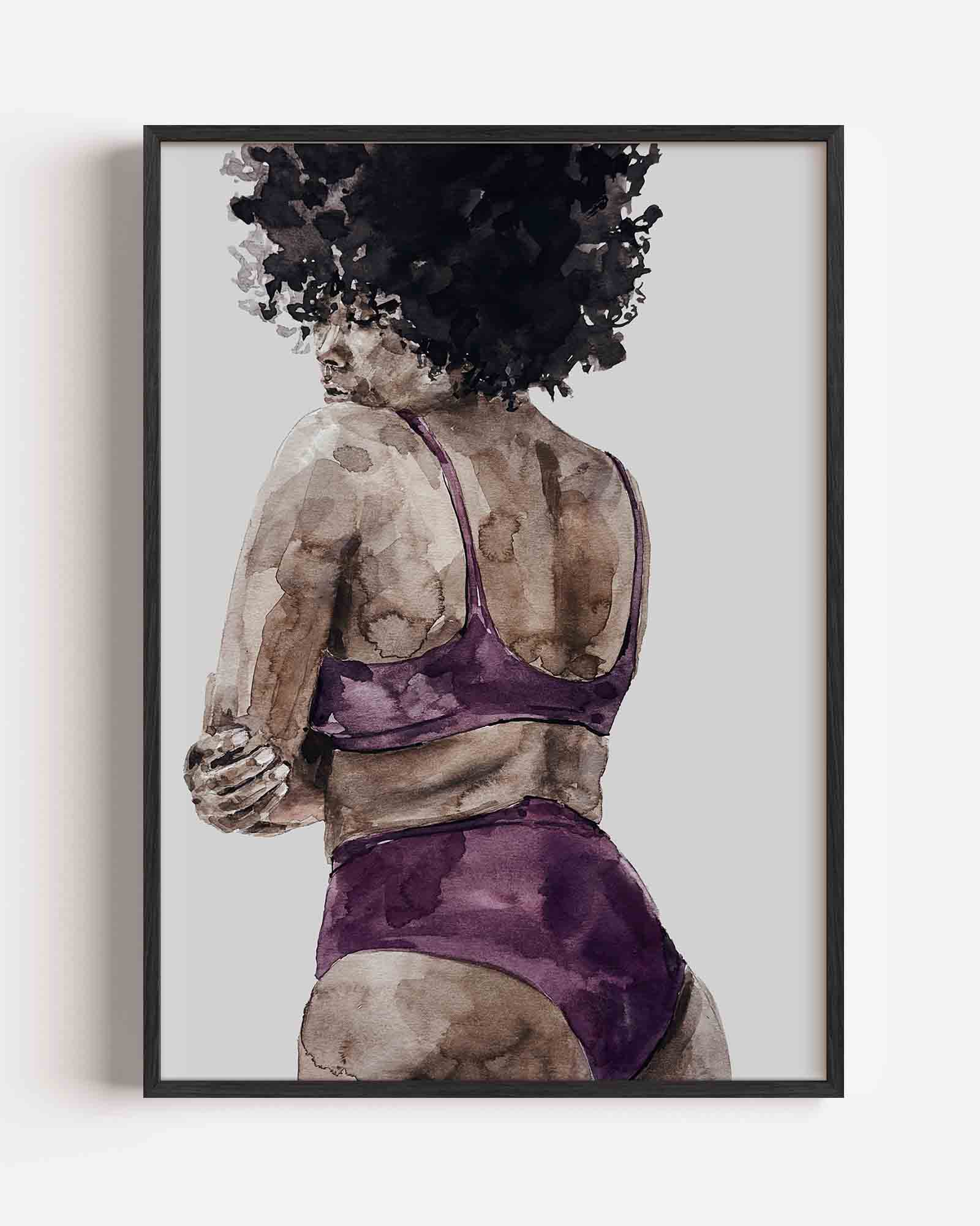 Vrouw in paarse kleding Poster