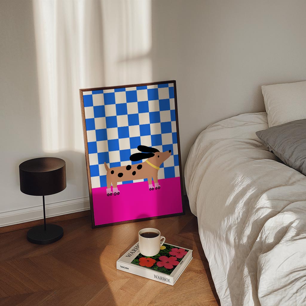 Trendy Dashond op Skates Poster-WallArtistic