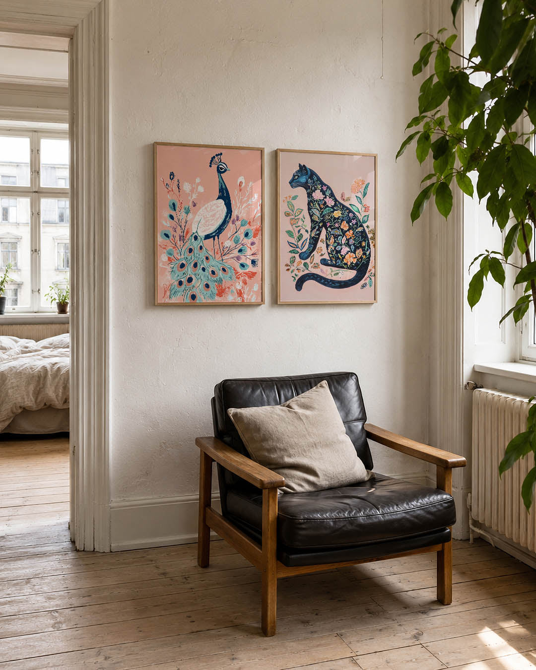 Pauw en bloemen Posterset