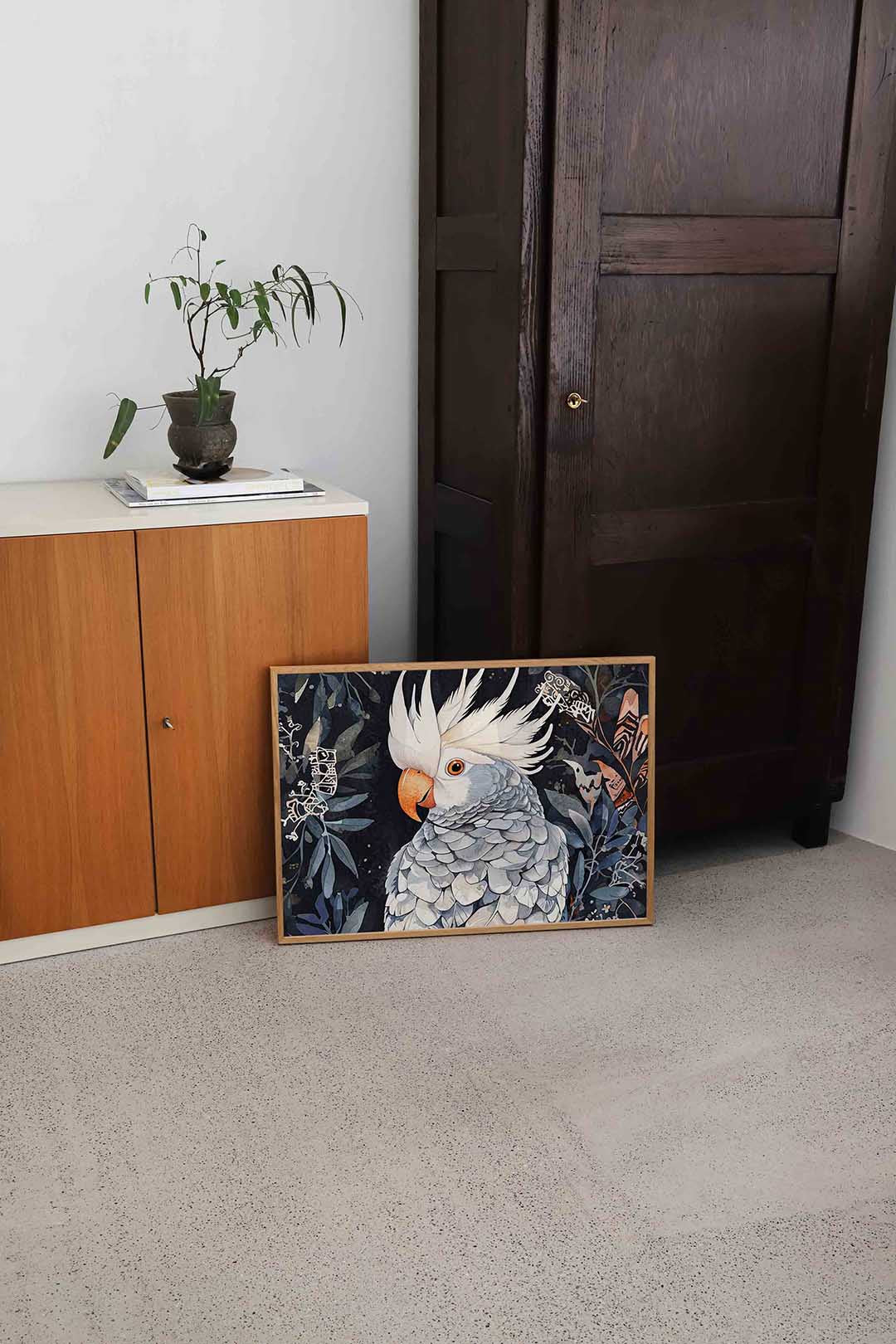 Papegaai met bladeren Poster