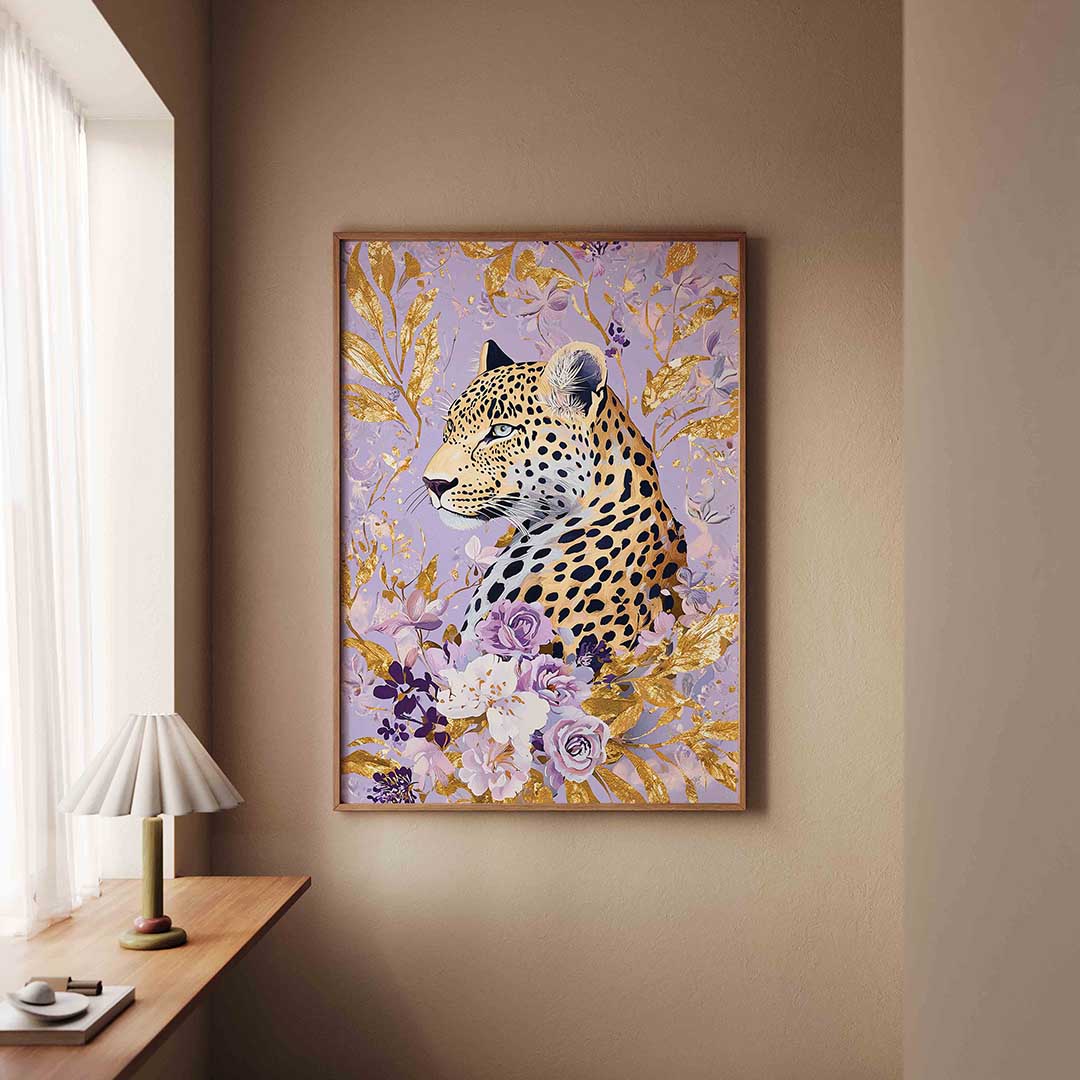Luipaard met bloemen Poster