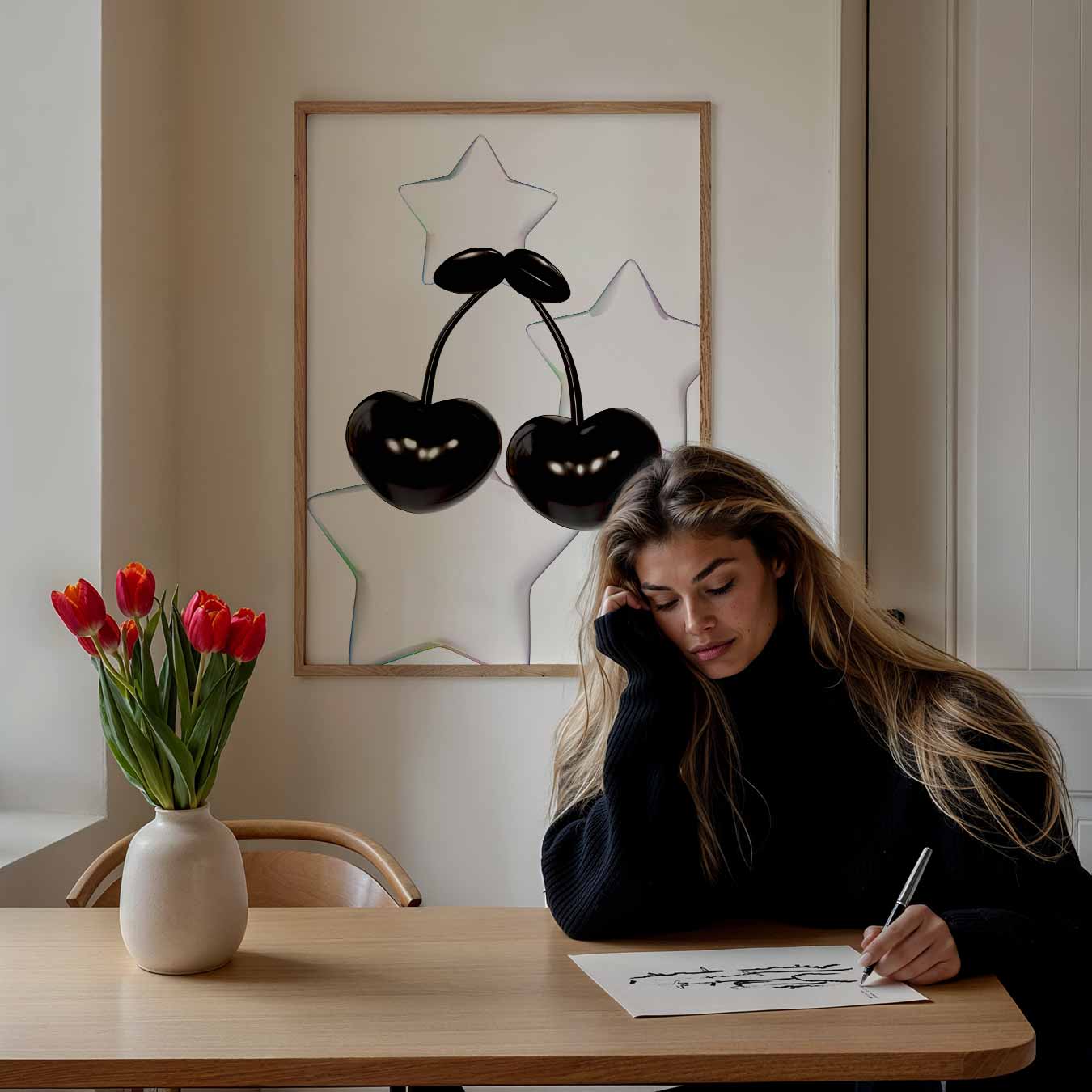 Twee Zwarte Kersen en Sterren Poster-WallArtistic