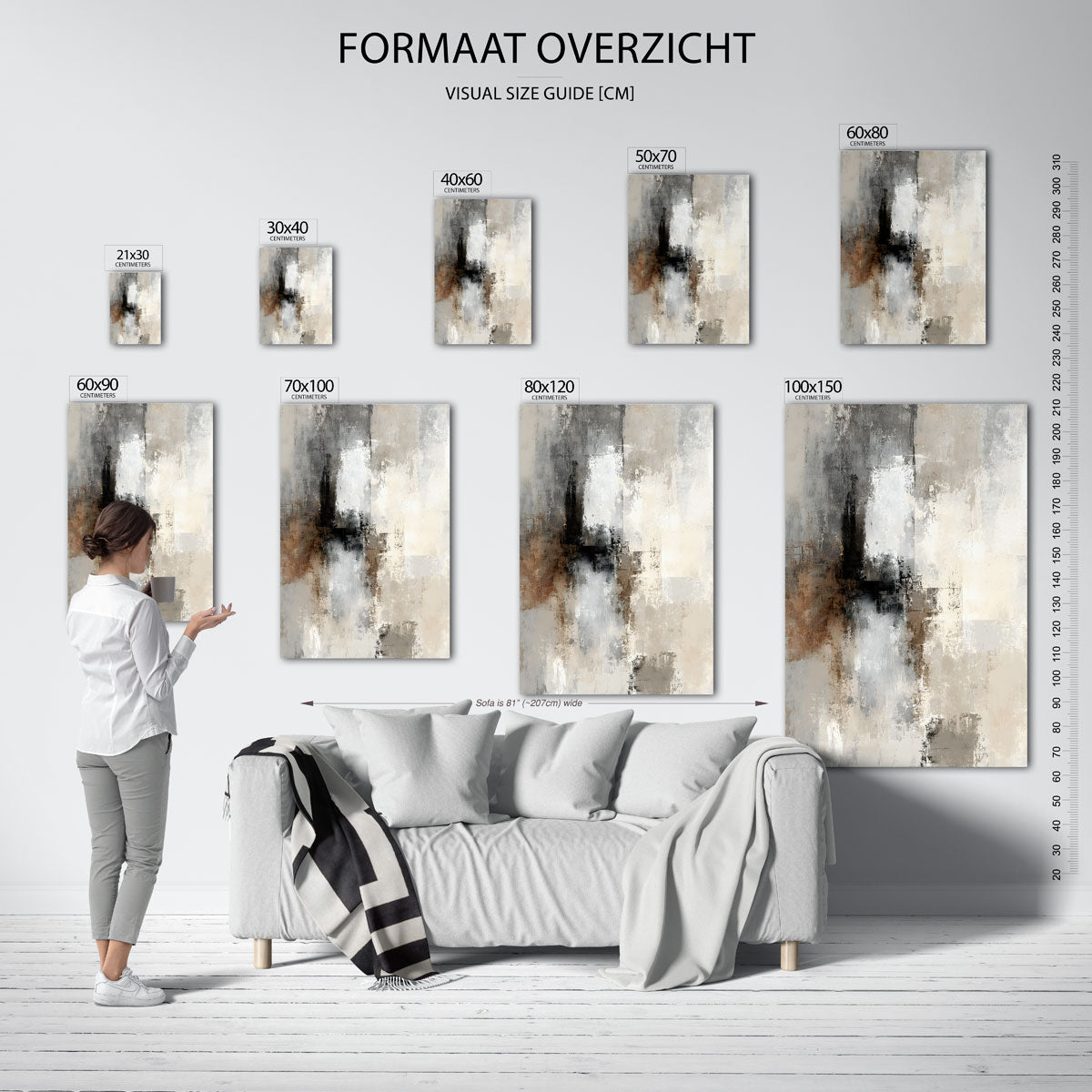 Abstracte beige en grijze Poster