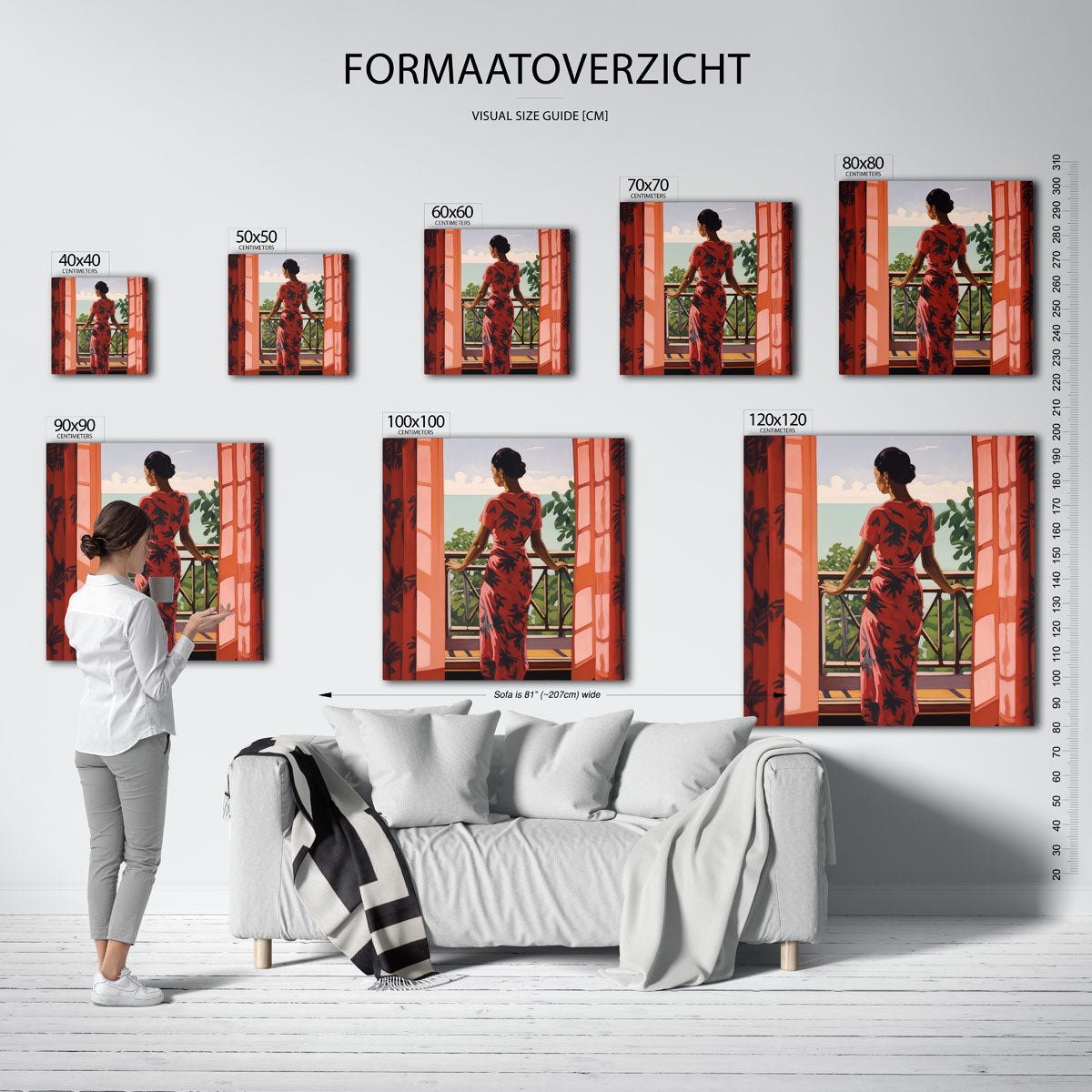 Vrouw op balkon Poster